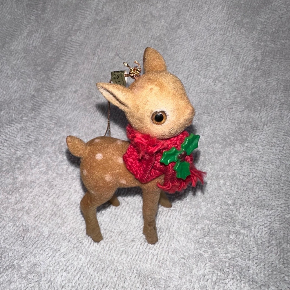 Vintage Handcrafted Silvestri Flocked Reindeer Christmas Ornament MCM Retro